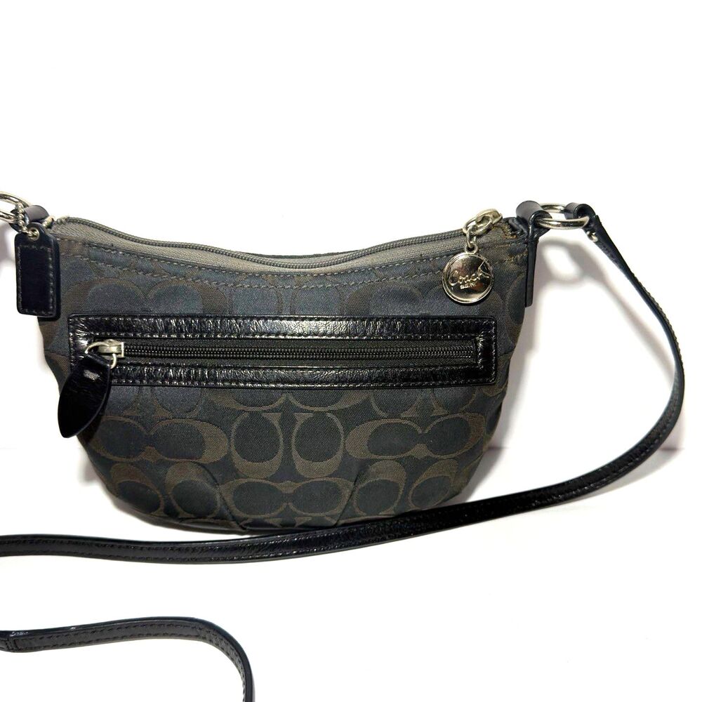 Coach Black Signature Jacquard Small Crossbody Bag Silver Hardware 9x6 in